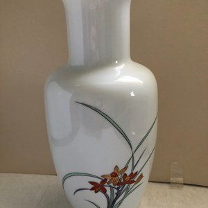 Vintage hand-painted Japanese porcelain Shibata vase floral 10 5/8" tall